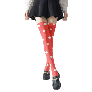Japanese Styles Thigh High Stockings Large Dots Printed Anime Cosplay Over the Knee Long Socks for Fashionable Ladies