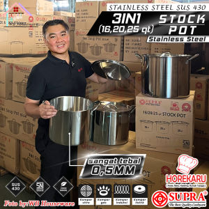 Supra stockpot 3 in 1 + tutup stainless / panci rebus stockpot kukus besar / panci set 16/20/25QT