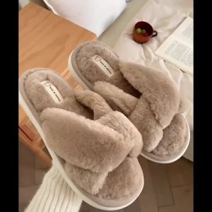 XIXITIAO รองเท้าแตะผ้าฝ้ายสีทึบผู้หญิงแบบเรียบง่ายฤดูใบไม้ร่วงและฤดูหนาวใส่สบายๆใส่อยู่บ้านในร่มและอบอุ่น