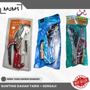 INF Gunting Dahan Tarik + Gergaji Pisau Dengan Tali +/- 23 Meter Multifungsi 2 in 1 Gergaji Graji Galah Tongkat Potong Dahan Ranting Pohon Rambutan Kopi Cengkeh Alat Kebun Gunting Dahan Pemotong Serbaguna Anti Karat Tree Pruners Saw 2in1