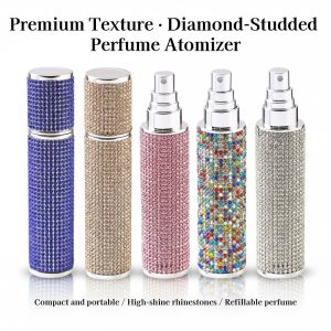 UNDATA Full Rhinestone Perfume Bottle Refillable Leak-proof Cosmetic Container Portable 10ml Ultra-fine Mist Fragrance Container for Woman