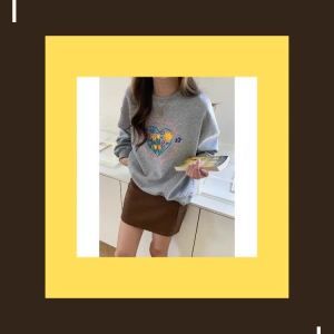 2026 Fall New Women Letter Floral Embroidery Crew Neck Casual Sweatshirt Long Sleeve Loose Pullover Top