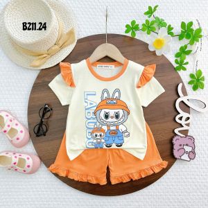 Bộ Cộc tay thun lạnh in hình labubu dễ thương cho bé gái 6-18kg
