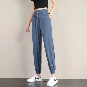 Ice Silk plus size Casual Pants For Women Thin Summer New Loose Wide Leg Pants High Waist Straight jogger women pants