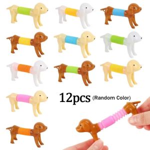 INTOONE 12Pcs Plastic Stretchable Dog Toy Interactive Play Random Color Pop Tube Dog Toy Fun Versatile Styling Sensory Squeeze Toys Party Favors