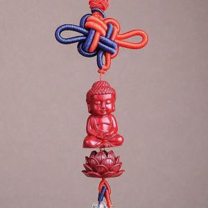 Purple‑Gold Cinnabar Baby Buddha Car Hanging Ornament Lotus & Chinese Knot Rearview Mirror Pendant Auto Interior Decor Blessing Car Accessory Gift