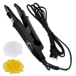 Zhehao Fusion Hair Extensions Tool with 2 Bags Keratin Glue A Head Black Professional U Tip Hair Extensions Kit US Plug Heat Iron Connector Wand Granule Beads for Women Human Hair