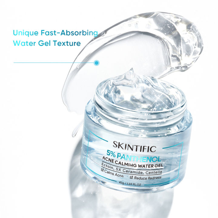 SKINTIFIC 5% Panthenol Acne Calming Water Gel 45g Anti Acne Treatment Pelembab Wajah Cream jerawat Soothing Facial Moisturizer