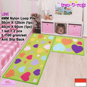 Tren-D-rugs Karpet Keset kaki love alas lantai dapur kamar tidur ruang tamu panjang lorong runner kitchen mat anti slip 1 set isi 2 pcs - 50 cm x 120 cm ( 1 pc ) + 40 cm x 60 cm ( 1 pc ) - NMs