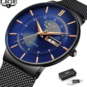 LIGE 2022 Brand Men Watch Luxury 30M Waterproof Slim Date Clock Mens Steel Strap Casual Quartz Sports Watch For Men