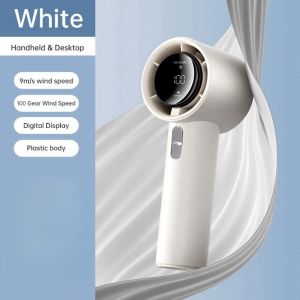 Handheld Fan 100 Levels Of Infinitely Adjustable Wind Speed High-Speed Turbine Small Fan Wind & Power Digital Display Large Capacity Battery Desktop Fan