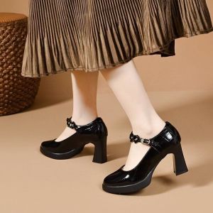 [Free Shipping] Autumn New Collection: Chunky-Heeled Soft Leather Mary Jane Sandals For Women Featuring A Retro Design With A Single-Strap Buckle Exuding Elegance And Suitable For Work Or Casual Wear