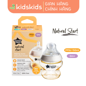 Bình Sữa PPSU Ty Siêu Mềm Tự Nhiên Tommee Tippee Natural Start 150ml Núm Ty Của Bình 0-3 tháng