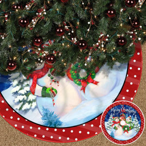 90cm Christmas Tree Skirt Cover Linen Xmas Tree Skirt Round Carpet for Christmas tree Ornaments Apron for Home Christmas Decoration