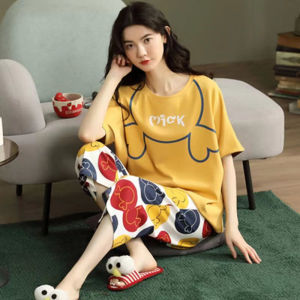 Baju tidur plus size Pajamas short sleeve 7-point pants suit two cartoon household clothes night dress T80