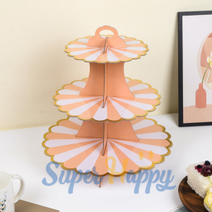 ชั้นวางเค้ก 3 ชั้น แบบกระดาษ สีพาสเทล | สำหรับงานเลี้ยง งานวันเกิด งานจัดเบรก