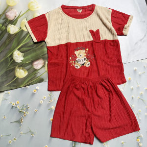 Đồ bộ mặc nhà cho bé gái 30kg đến 35kg thun xốp mềm mát in hình dễ thương BO115