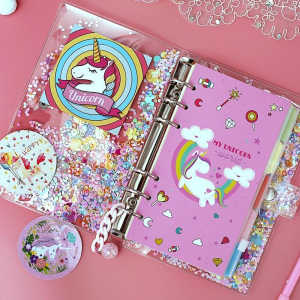 Great-King A6 Cute Notebook Planner Set Sparkling Loose Leaf PVC Shell Pink Unicorn BulletJournal Diary Set Bullet Journal Agenda