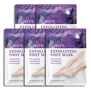 Foot Peeling Mask - 5 Pack Exfoliating Foot Peel Mask for Dry Cracked Feet - Baby Soft Foot Mask Socks for Removing Dead Skin Cracked Heels and Calluses - Lavender Shea Butter Aloe - Women and Men