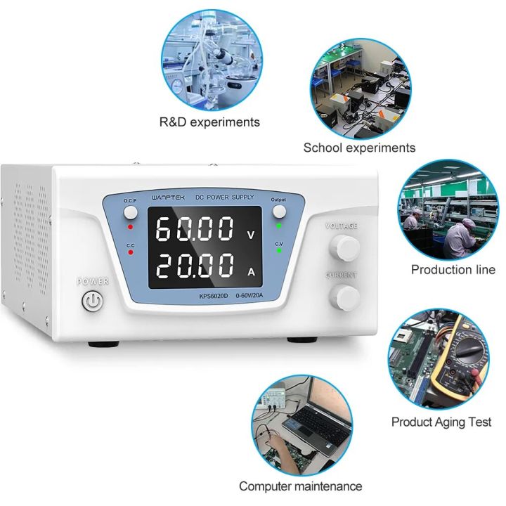 Wanptek adjustable dc power supply 60V 20A metal anodizing laboratory bench source stabilized switch power 30V10A 500W 1000W DIY
