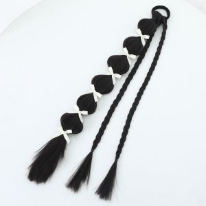 OMQAIO Y2K Style Bow Bubble Braid Ponytail Extension Lantern Braid Twisted Braided Ponytails Long Synthetic Hair Boxing Braid Wig for Women