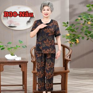 Đồ bộ cho mẹ mặc nhà trυng niên LADDY MALL bộ vải Lụa trυng niên nữ quần áo họa tiết hoa