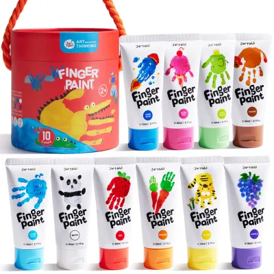 Jar Melo Washable Finger Paint for Kids 12 Colors Large Capacity (2.1fl oz) Non Toxic Baby Paint for Hand and Feet Safe Art Supplies Preschool Learning Gifts for Kids Age 1+
