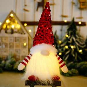 Christmas Decoration Sequins with Lights Rudolph Doll Christmas Faceless Doll Elf Dwarf Figurines Gnome with LED Lights Handmade Sequins Sweden Tomte Santa Elf