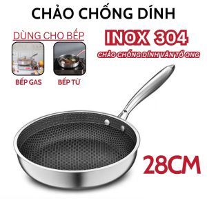 Chảo chống dính vân tổ ong chất liệu inox 304 đường kính 28cm dùng cho mọi loại bếp chống xước chống rỉ