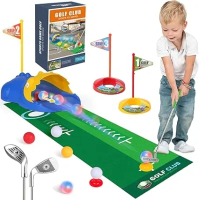 Liberry Kids Golf Club Set for 3 4 5 6 Years Old Boys Girls Adjustable Toddler Golf Set with Putting Mat Cornhole Board Outdoor Indoor Sports Toy Christmas Birthday Gift