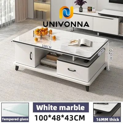 UNIVONNA Living room glass center table double-layer coffee table tempered explosion-proof glass