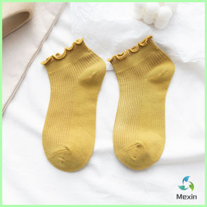 Mexin ถุงเท้าข้อจีบ สีพาสเทล สไตล์ญี่ปุ่น สำหรับผู้หญิง Women socks