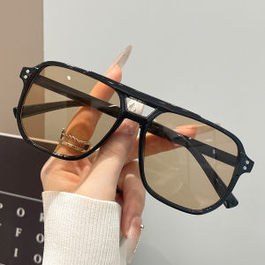 Retro Double Beam Large Frame Color Transparent Lens Sunglasses For Women Men Fashion Outdoor Driving Beach Glasses UV Resistant