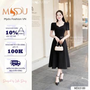 Váy Thiết Kế MDU5189 Mango Ý Đen Sang Trọng Dáng Xòe Midi Cổ Tim Cách Điệu Thanh Lịch Từ MDU