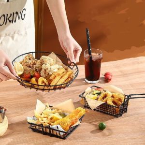 French Fries Kitchen Frying Tray Holder Sizzling Basket Food Tray Burger Plate Food Basket Storage Container