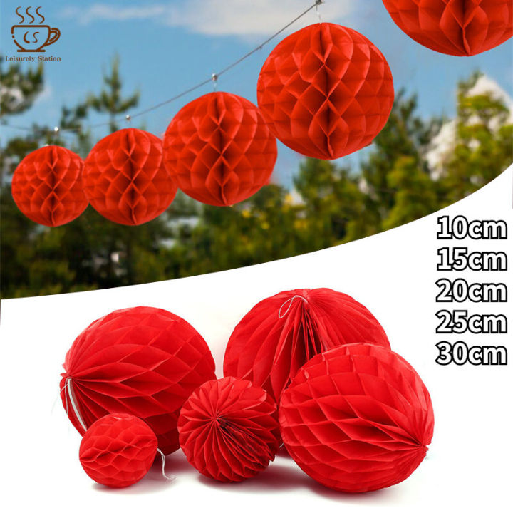 Chinese New Year Round Honeycomb Ball Lantern Hanging Red Paper Lantern ...