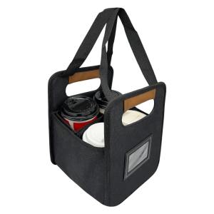 Portable Insulated Coffee Cup Carriers Bag with Mesh Pocket And Customizable Compartments For Travel Picnics Parties