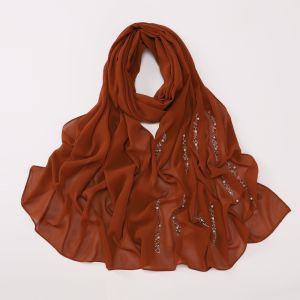 LAPBR Shimmer Beads Imitation Pearl Chiffon Hijab Breathable Rhinestone Soft Head Wrap New Lightweight Malaysia Shawl Scarf Women