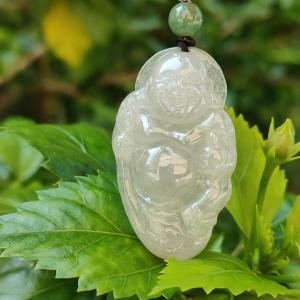 Semi Icy Milo Buddha Natural Type A Jadeite Pendant with certificate weighs 13.87 grams 44.2 * 26.5 * 8.1 mm milo represent The strength that can tolerate the things of the world represents the mind that can solve a thousand sorrows (pendant85)