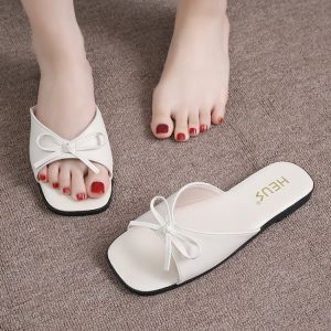[Free Shipping] Butterfly Bowknot Slippers Summer Fashion Square-Toe Design Perfect With Dresses Beach Sandals And Wedge Heels