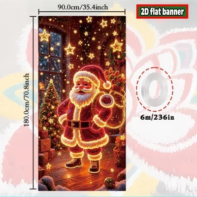 Allieuka Christmas Door Curtain Cover Flag Fabric Heat Transfer Printed Holiday Decor Backdrop 180x90cm