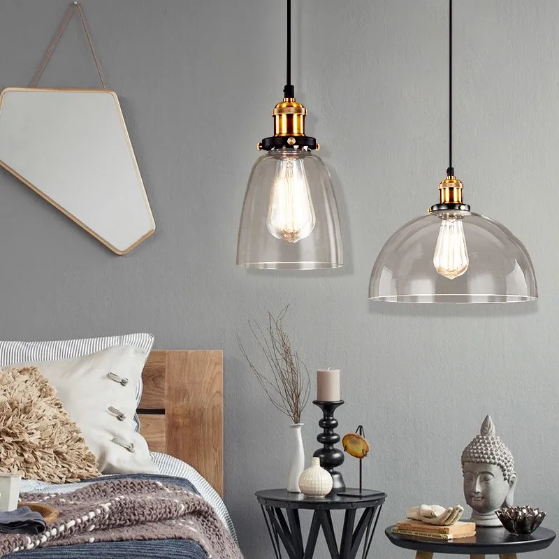 Pendant Light Retro Industrial Glass Transparent lampshade Drop