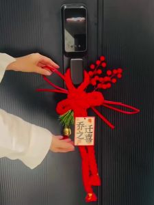 Housewarming Decoration New Home Arrangement Moving In Ceremony Supplies Door Handle Hanging Fortune Character Pendant Wan Zi Knot