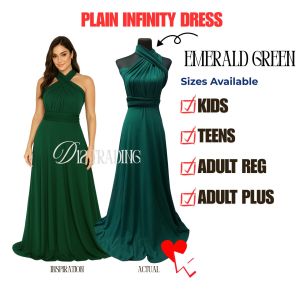 D12 Trading / Plain Infinity Dress EMERALD GREEN with tube attached ( kids teens adult plus) for Wedding Bridesmaid and Special Occasion 