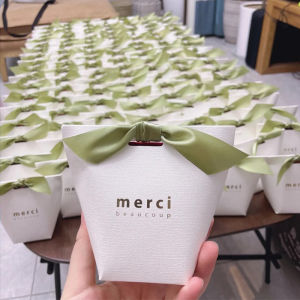 White merci small box wedding candy box without ribbon