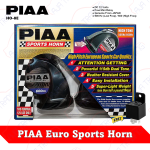 Genuine PIAA Euro Sports Horn (with Splash Guard) 12 Volts with Relay