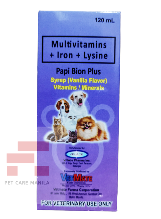 Papi BION PLUS (Multivitamins + Iron + Lysine), 120ml, for Dogs and