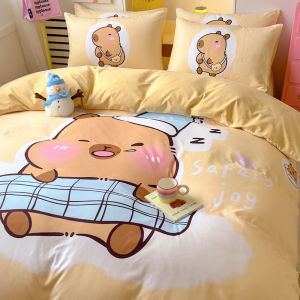 Bộ chăn ga gối đệm cotton dày My Melody vỏ chăn trẻ em hoàn toàn bằng cotton bộ chăn ga gối đệm ký túc xá bộ ba mảnh cho giường đơn