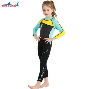 DIVE&SAIL Quick Dry Long Sleeve Rashguard Kid Wetsuit Swimming Suit Baju Renang Budak Swimsuit Kids Girl Boy Swimwear