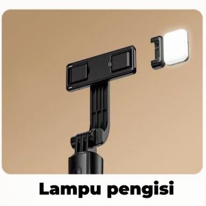 ACTUAL T48Tongsis Tripod Bluetooth 3 in 1 dengan Lampu LED & Remote Control | Mini Selfie Stick Extendable Grip Adjustable untuk HP iPhone Android Cocok Travel & Vlogging